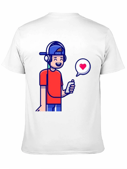 Cool Cartoon Boy Graphic Tee - Black