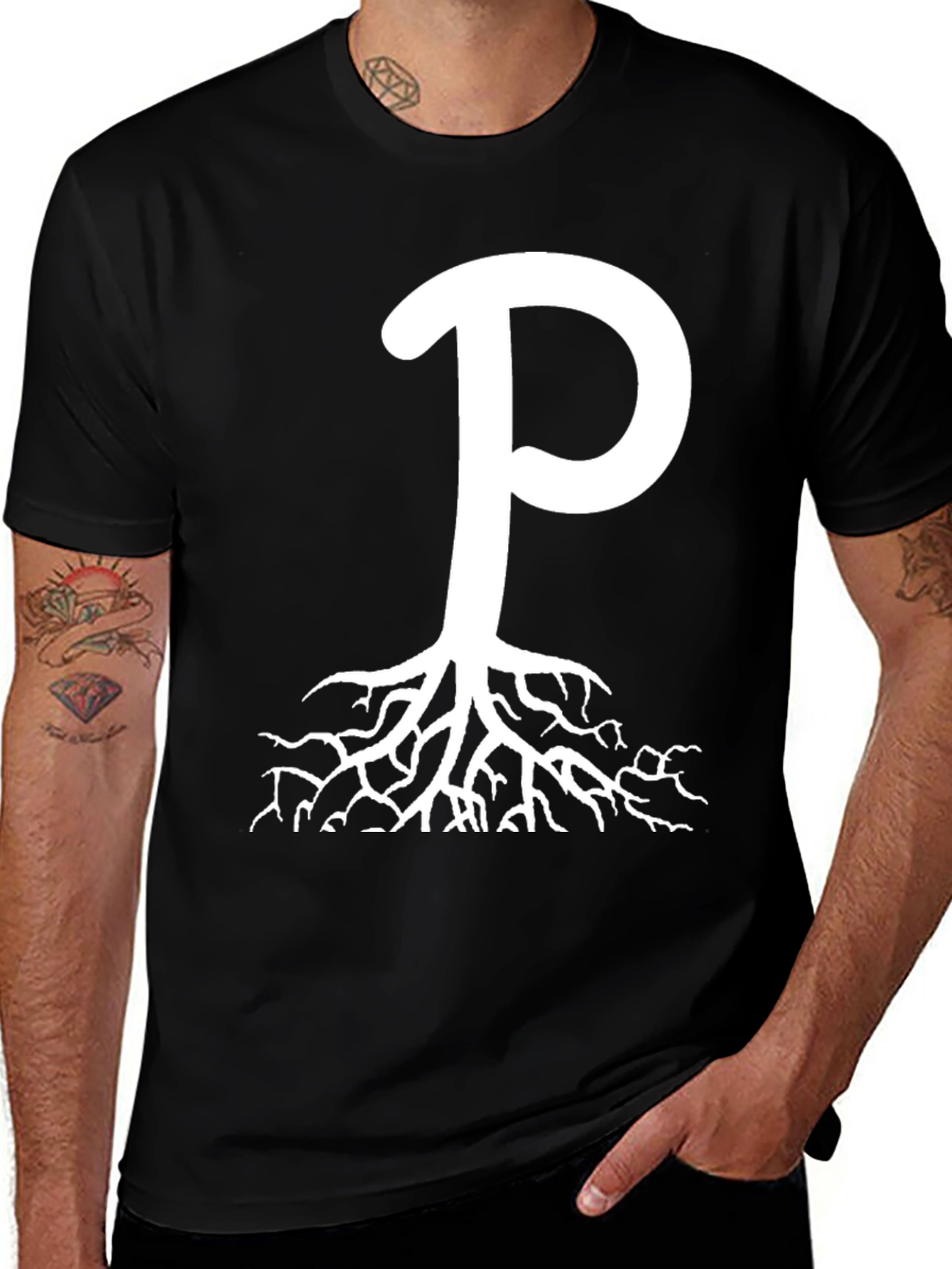 Rooted P Graphic Tee - Black Cotton Blend