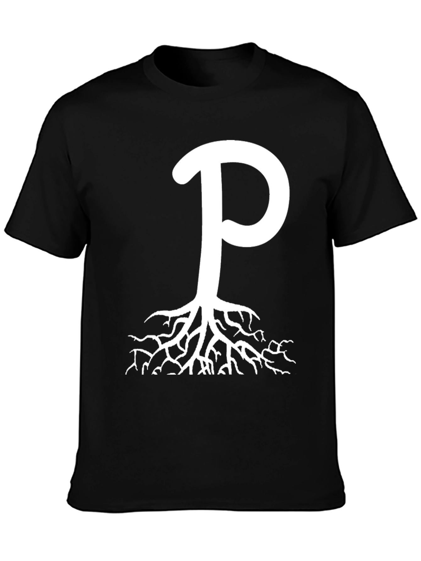Rooted P Graphic Tee - Black Cotton Blend
