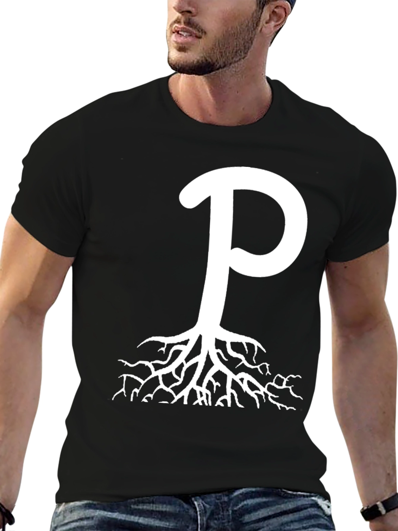 Rooted P Graphic Tee - Black Cotton Blend
