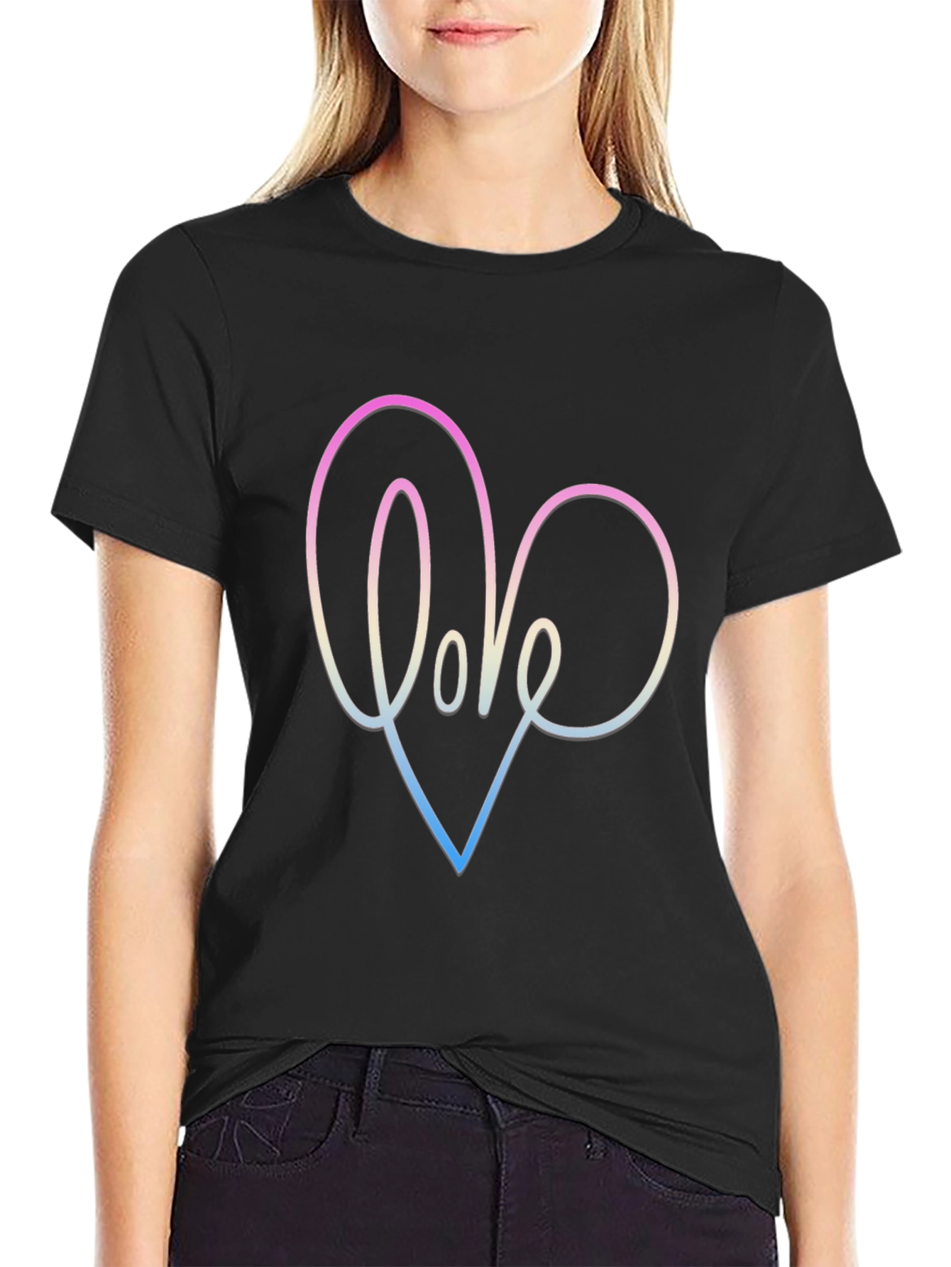 Love Heart Graphic Black T-Shirt