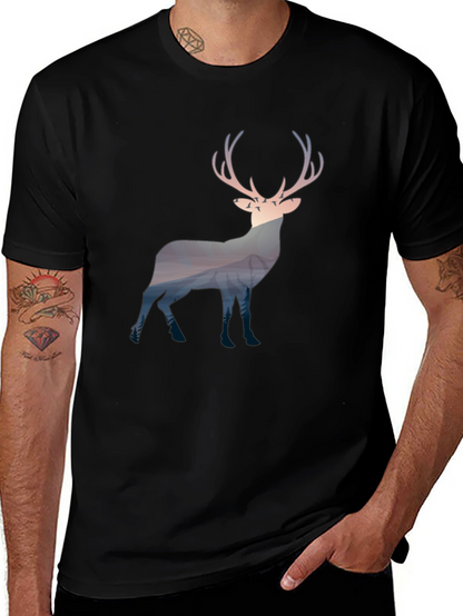 Nature Deer Graphic Tee - Mens Black T-Shirt