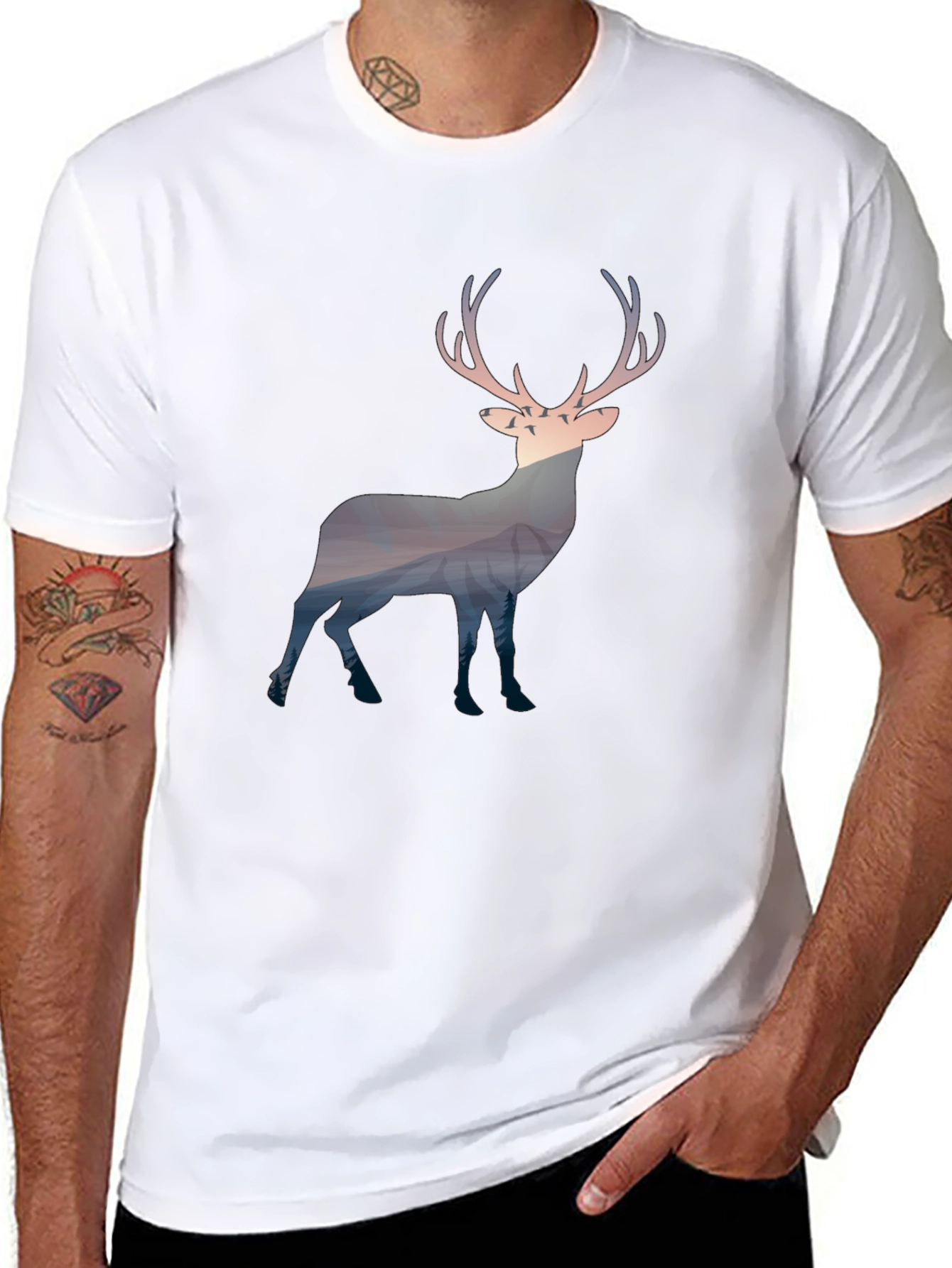 Nature Deer Graphic Tee - Mens Black T-Shirt