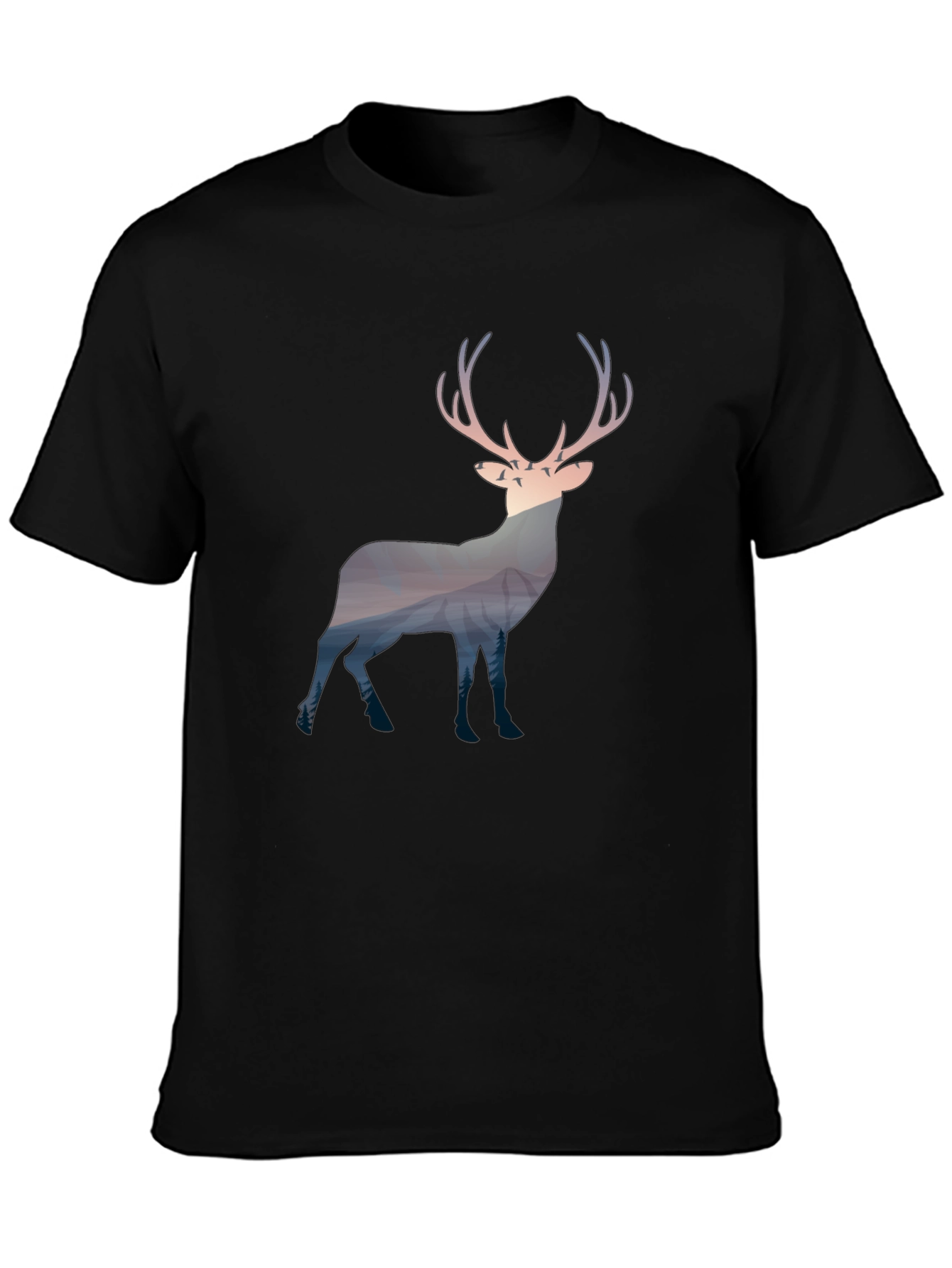 Nature Deer Graphic Tee - Mens Black T-Shirt