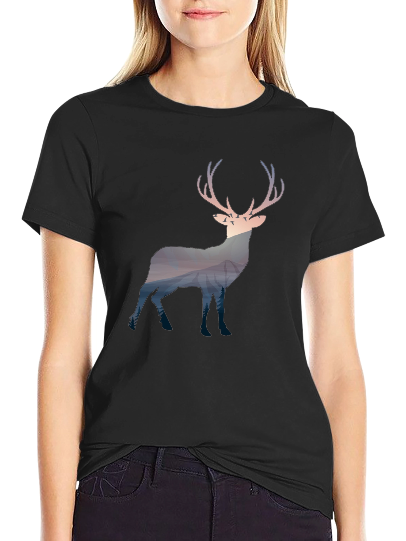 Nature Deer Graphic Tee - Mens Black T-Shirt