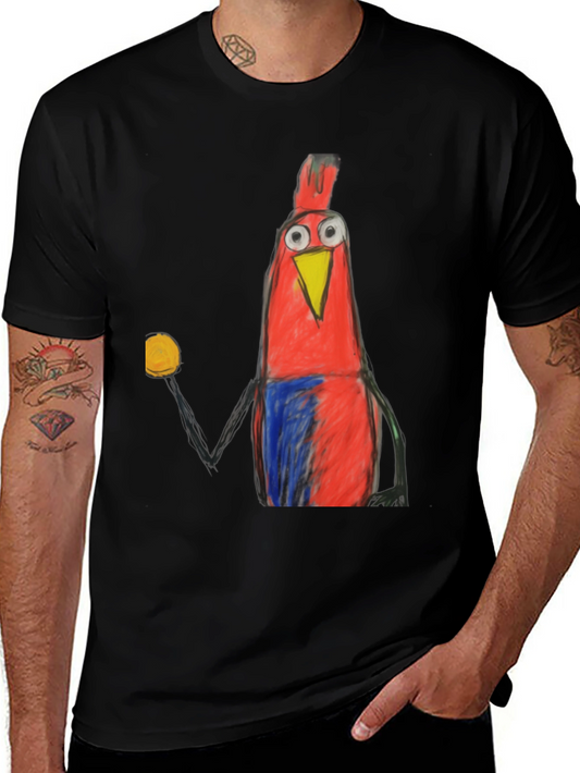 Cartoon Bird Graphic Tee - Funky Mens Black T-Shirt