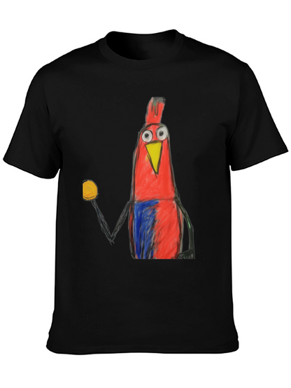 Cartoon Bird Graphic Tee - Funky Mens Black T-Shirt