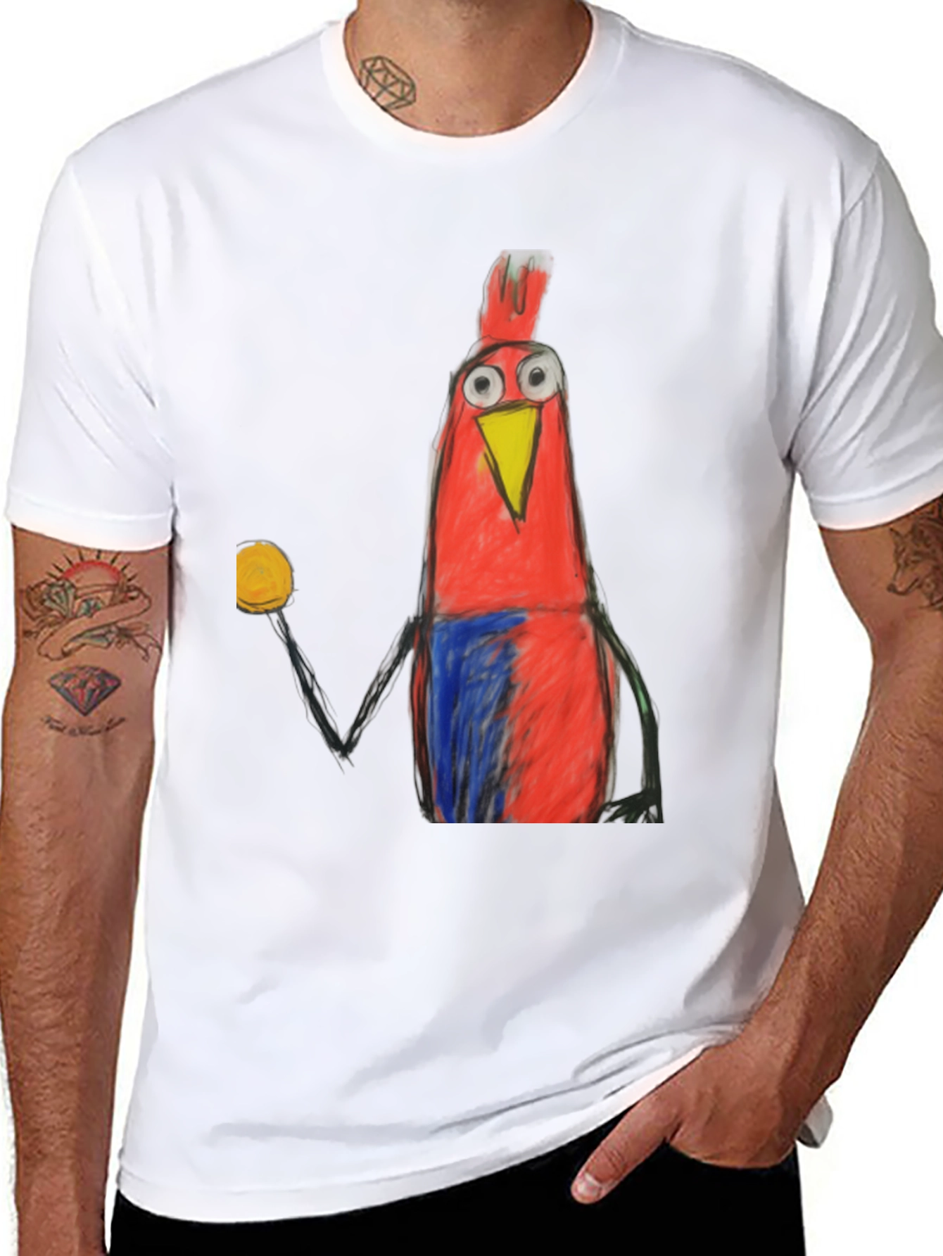 Cartoon Bird Graphic Tee - Funky Mens Black T-Shirt