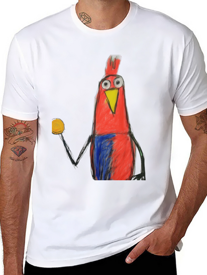 Cartoon Bird Graphic Tee - Funky Mens Black T-Shirt