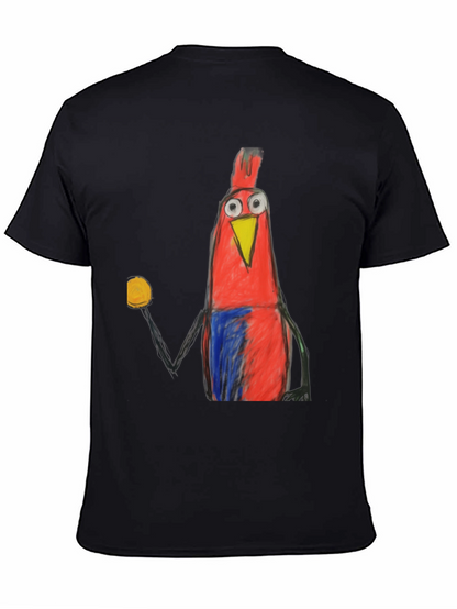 Cartoon Bird Graphic Tee - Funky Mens Black T-Shirt