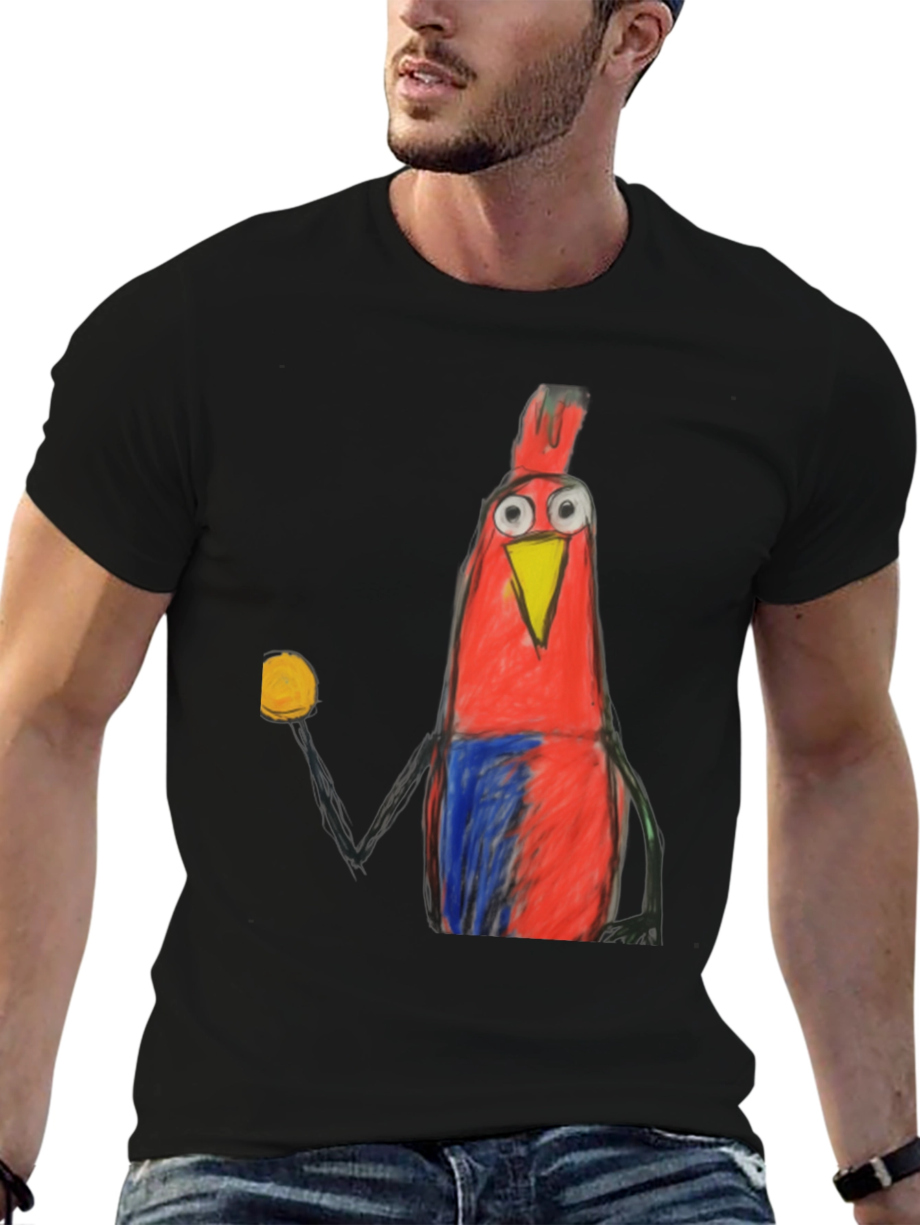 Cartoon Bird Graphic Tee - Funky Mens Black T-Shirt