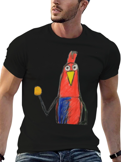 Cartoon Bird Graphic Tee - Funky Mens Black T-Shirt