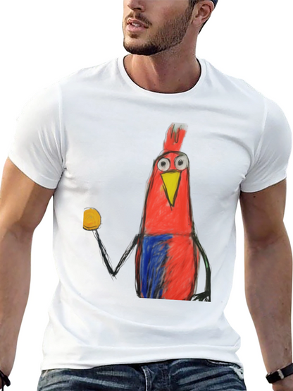 Cartoon Bird Graphic Tee - Funky Mens Black T-Shirt