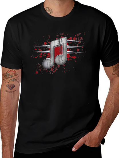 Edgy Music Note Graphic T-Shirt - Black