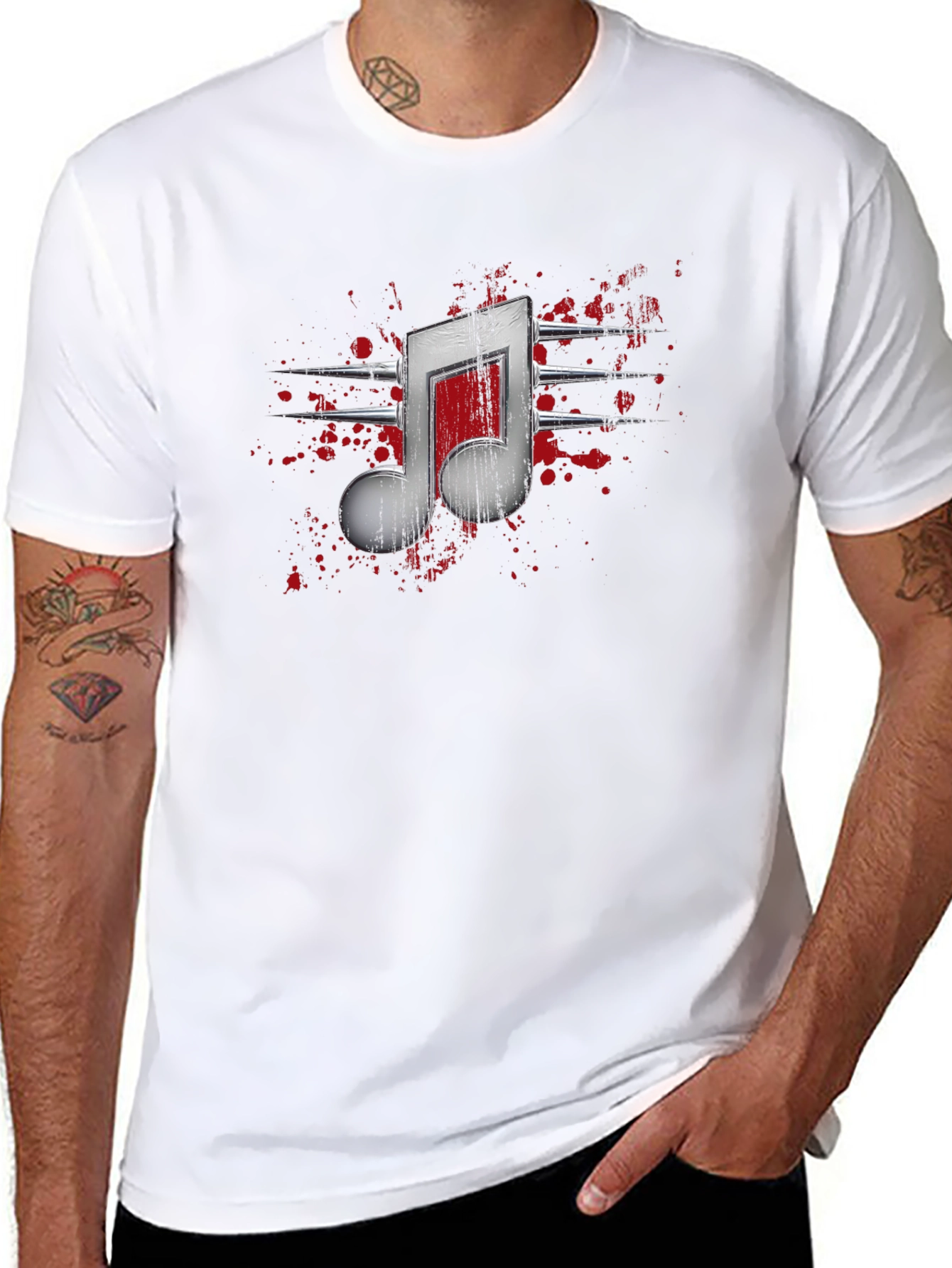 Edgy Music Note Graphic T-Shirt - Black