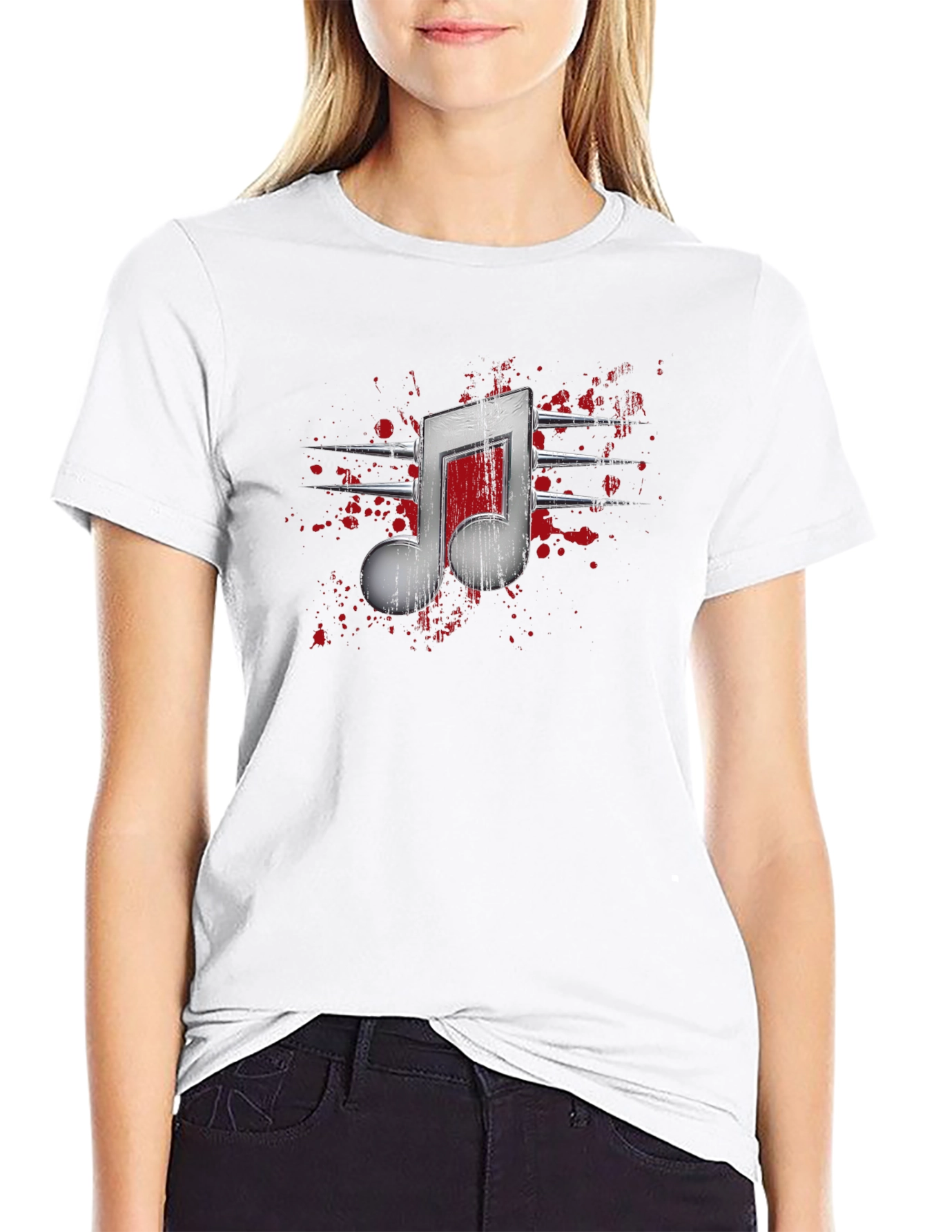 Edgy Music Note Graphic T-Shirt - Black