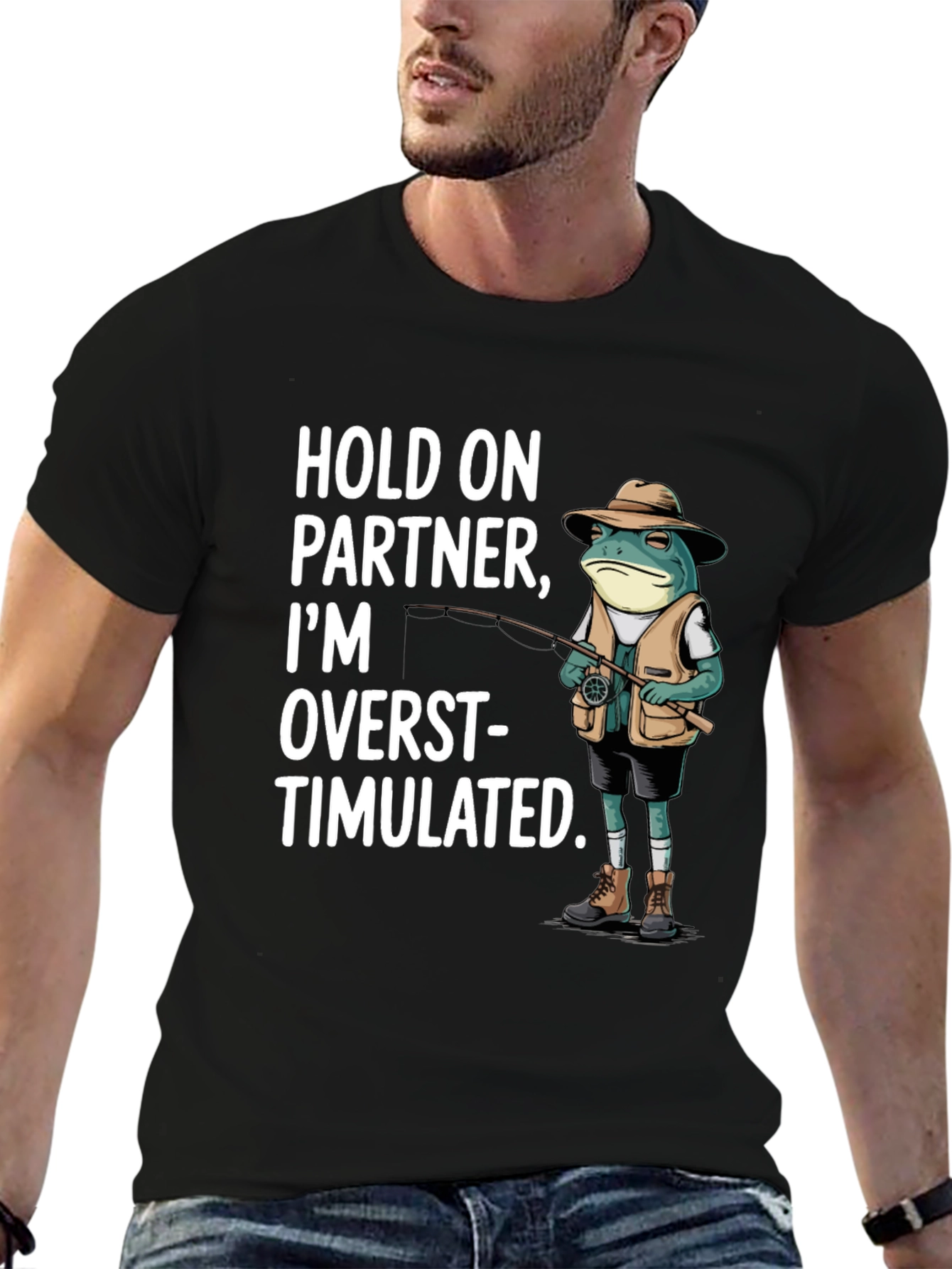 Funny Frog Fishing T-Shirt - Hold On Partner