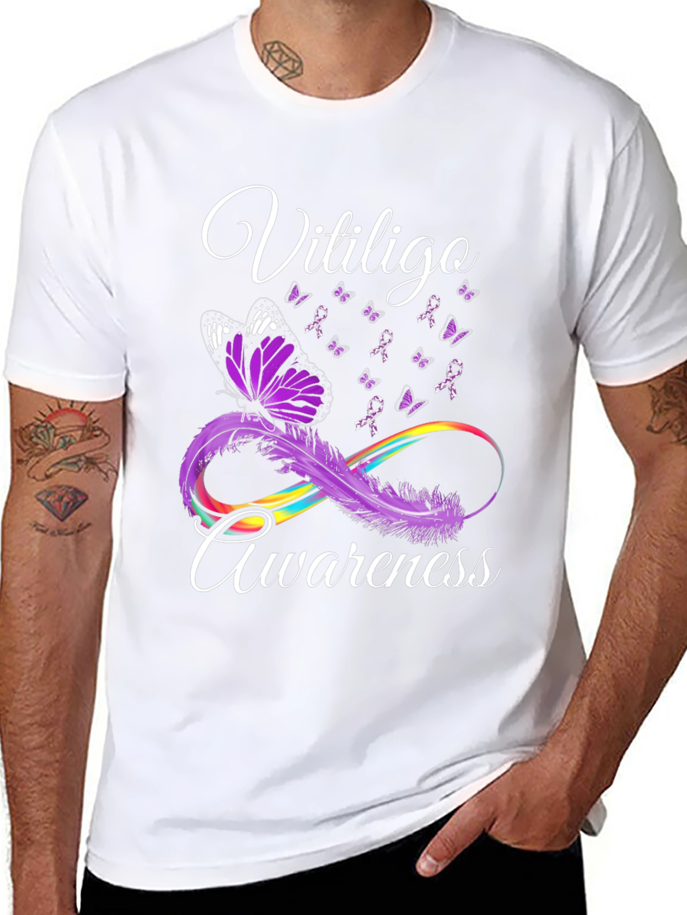 Vitiligo Awareness Butterfly Ribbon Graphic T-Shirt