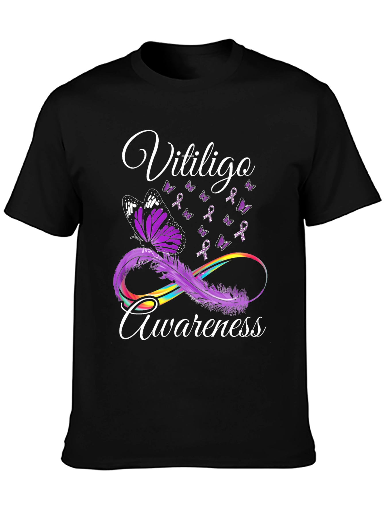 Vitiligo Awareness Butterfly Ribbon Graphic T-Shirt