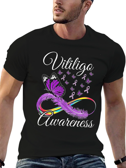 Vitiligo Awareness Butterfly Ribbon Graphic T-Shirt