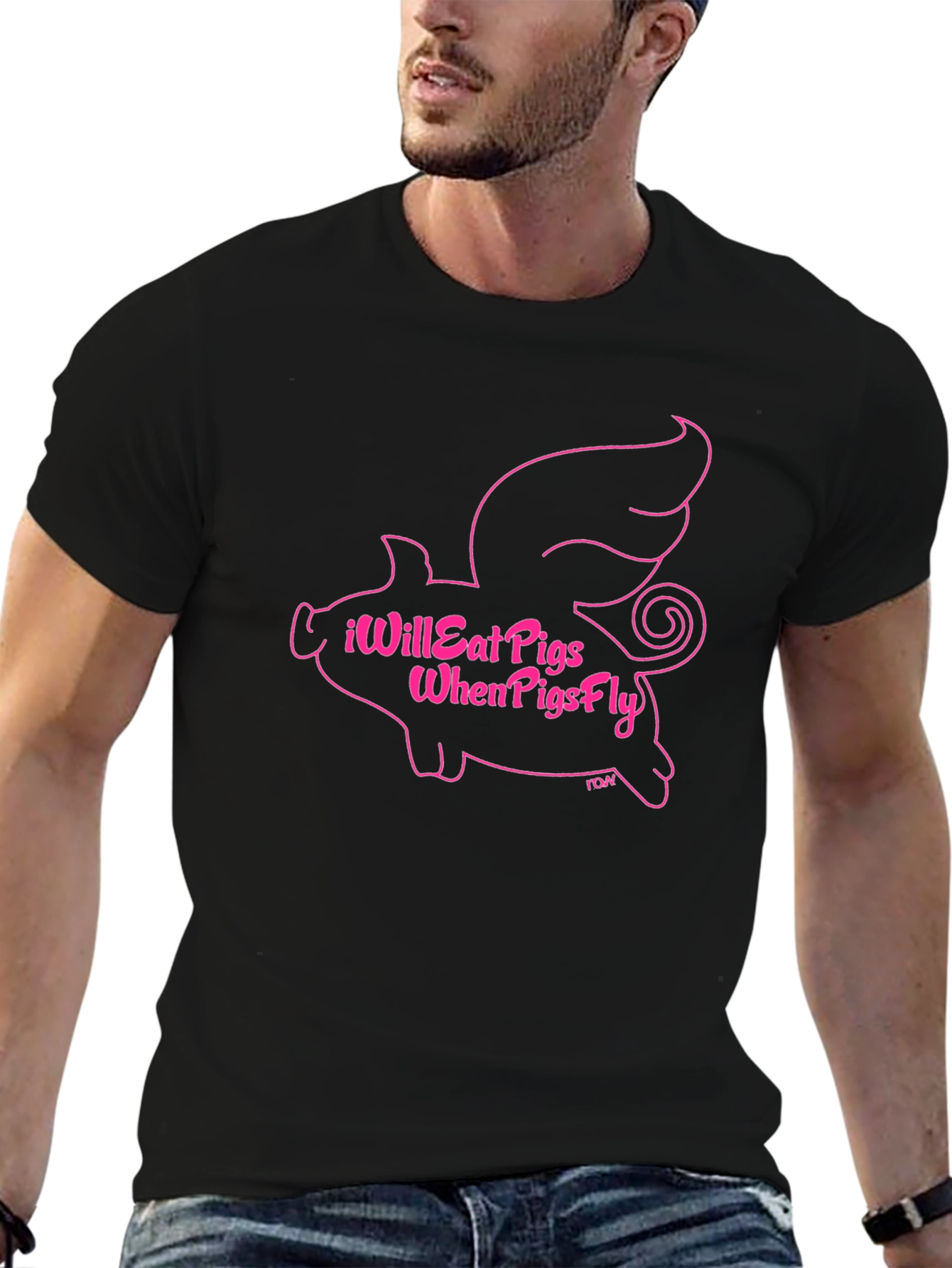 I Will Eat Pigs When Pigs Fly Black T-Shirt