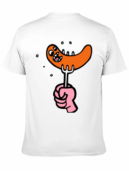 Funny Sausage Cartoon Graphic Tee - Black Cotton T-Shirt
