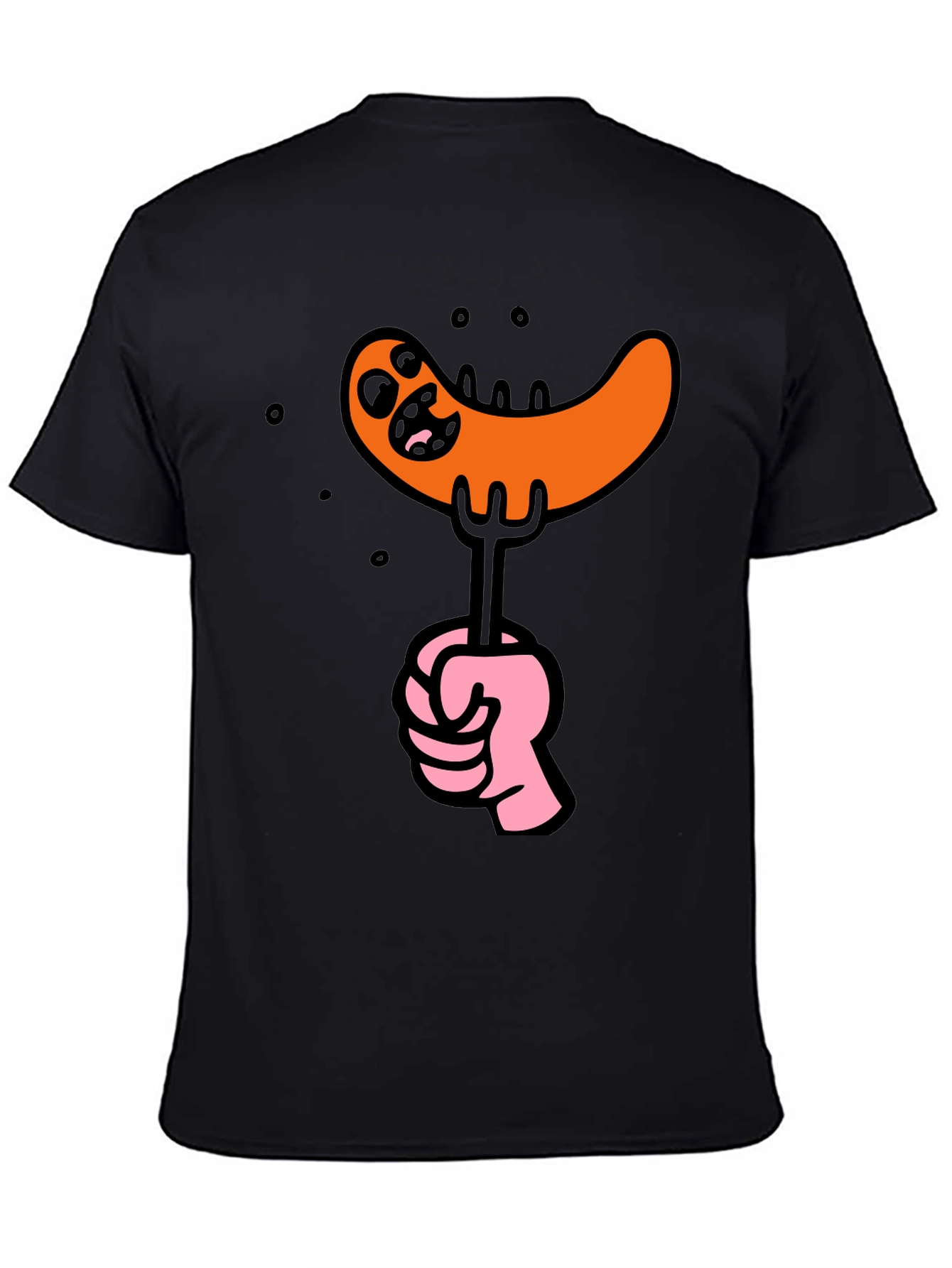 Funny Sausage Cartoon Graphic Tee - Black Cotton T-Shirt