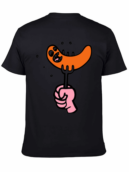 Funny Sausage Cartoon Graphic Tee - Black Cotton T-Shirt