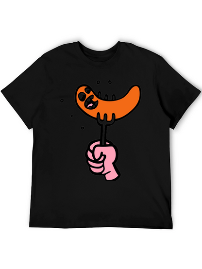 Funny Sausage Cartoon Graphic Tee - Black Cotton T-Shirt