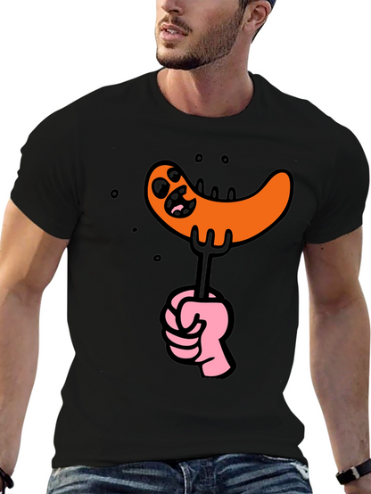 Funny Sausage Cartoon Graphic Tee - Black Cotton T-Shirt