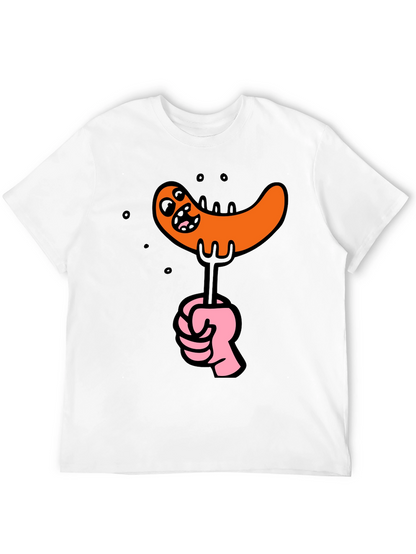 Funny Sausage Cartoon Graphic Tee - Black Cotton T-Shirt
