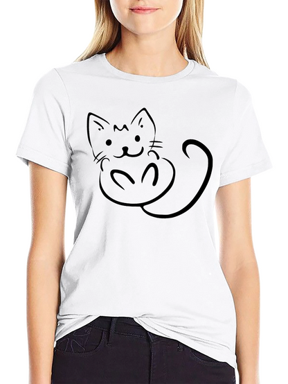 Cute Cat Graphic Black T-Shirt