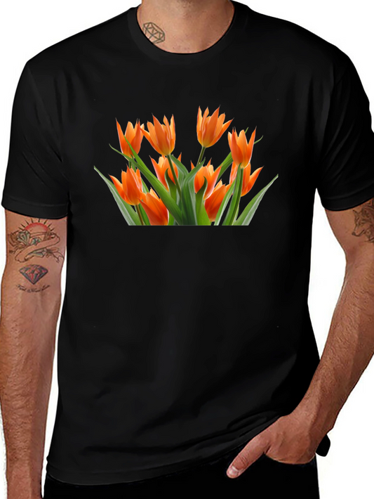 Orange Tulip Graphic Tee - Stylish Floral Print