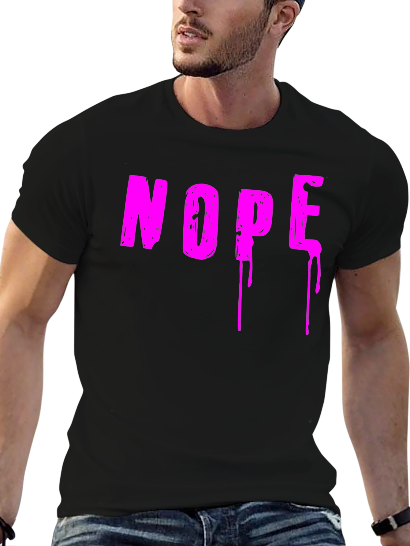 Nope Graphic T-Shirt - Casual Crew Neck Tee