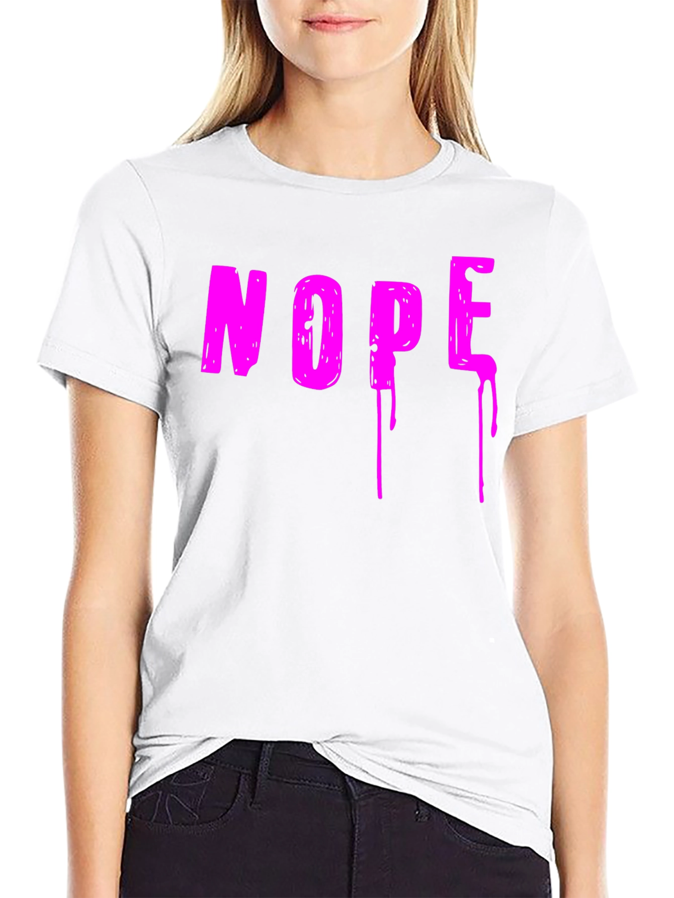 Nope Graphic T-Shirt - Casual Crew Neck Tee