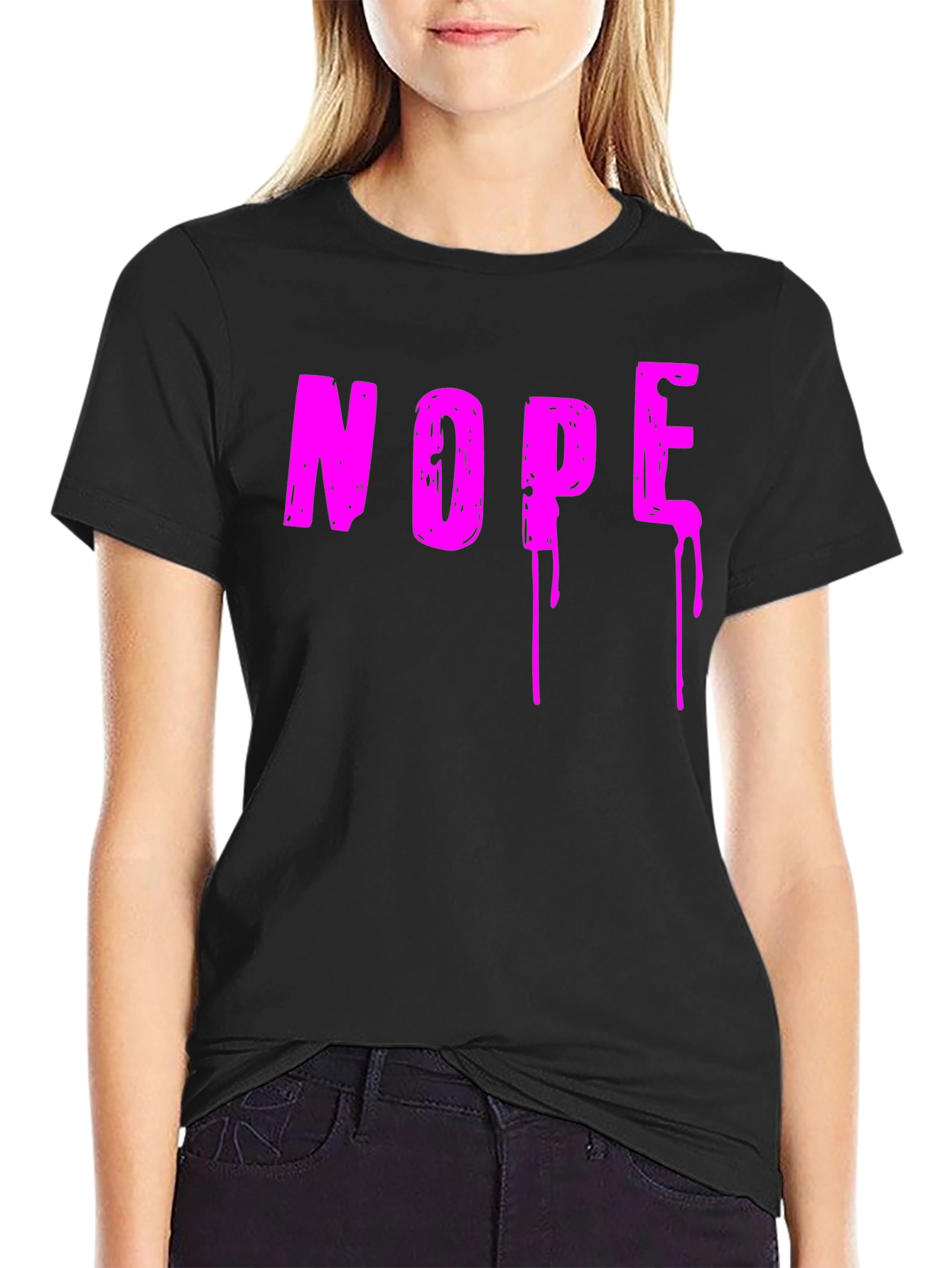 Nope Graphic T-Shirt - Casual Crew Neck Tee