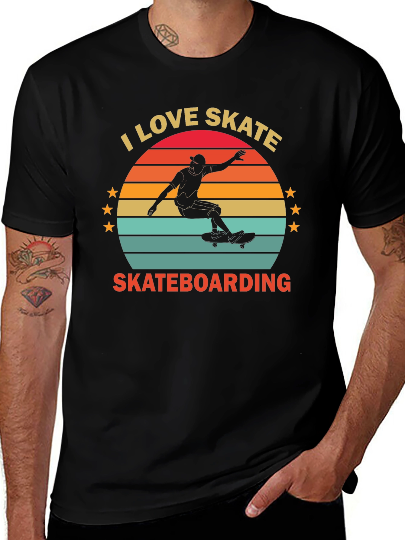 I Love Skateboarding T-Shirt Retro Sunset Design