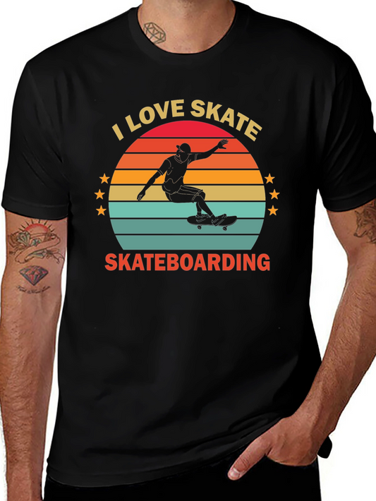 I Love Skateboarding T-Shirt Retro Sunset Design
