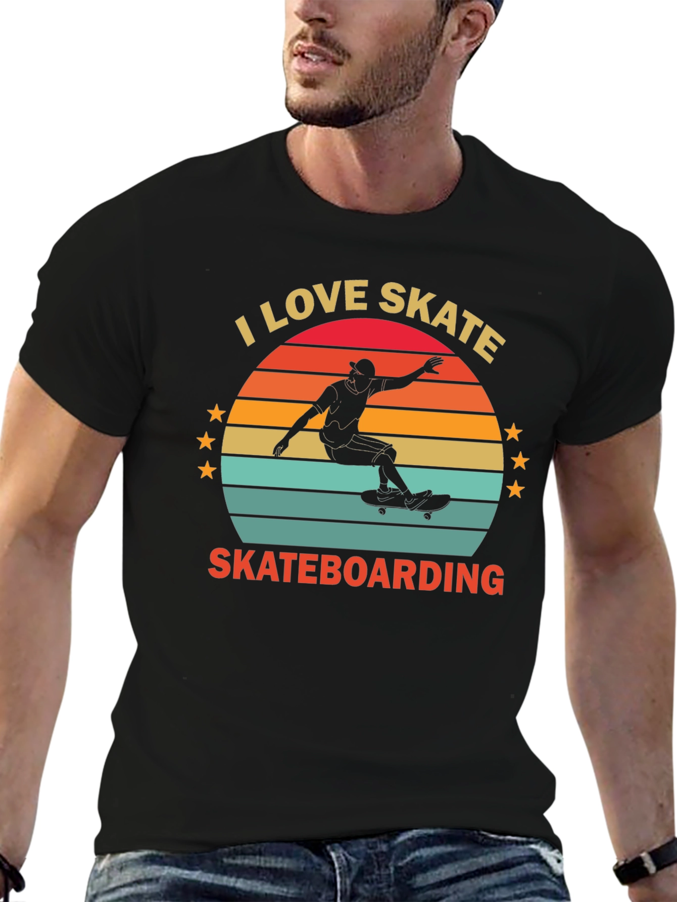 I Love Skateboarding T-Shirt Retro Sunset Design