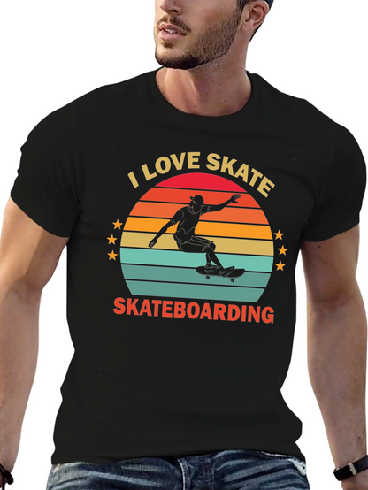 I Love Skateboarding T-Shirt Retro Sunset Design