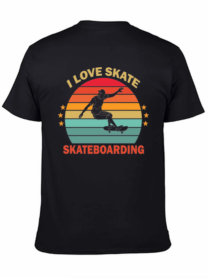 I Love Skateboarding T-Shirt Retro Sunset Design