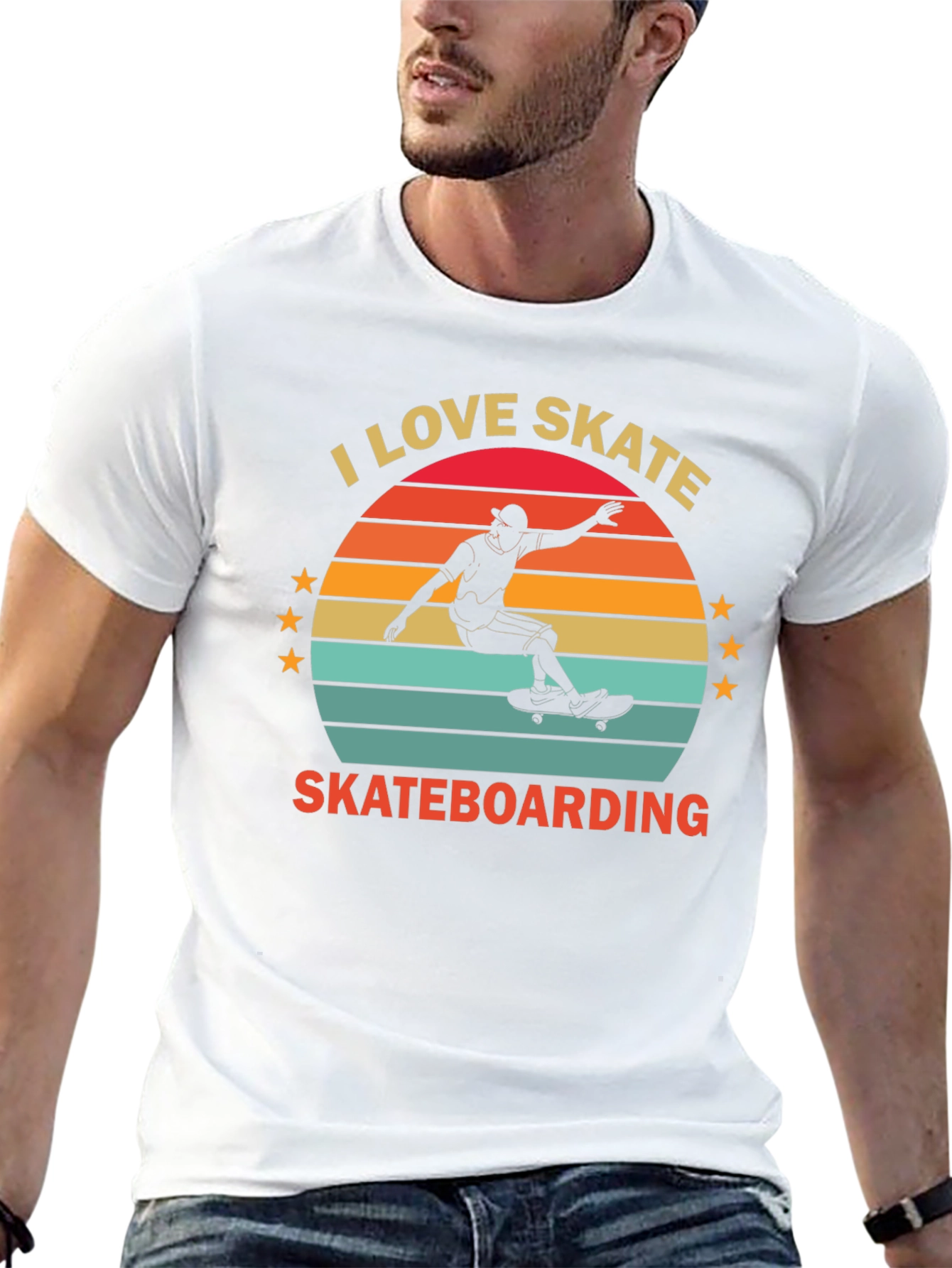 I Love Skateboarding T-Shirt Retro Sunset Design