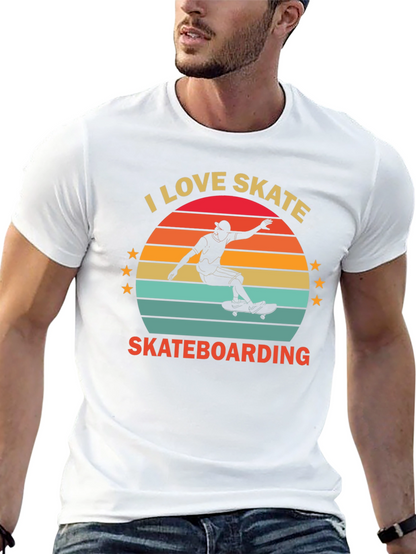 I Love Skateboarding T-Shirt Retro Sunset Design