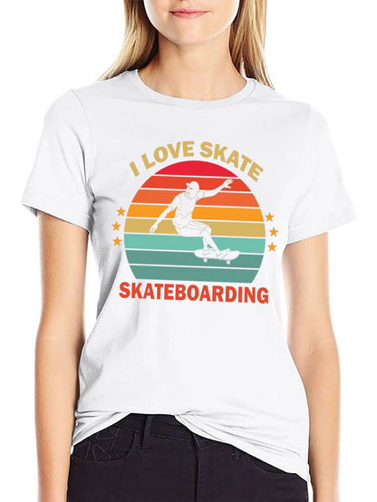 I Love Skateboarding T-Shirt Retro Sunset Design