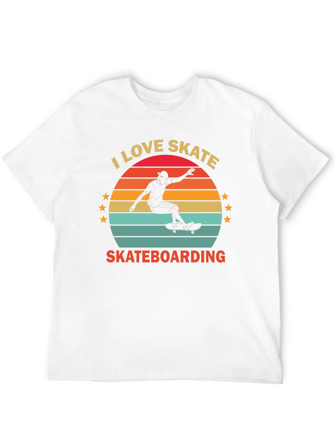 I Love Skateboarding T-Shirt Retro Sunset Design