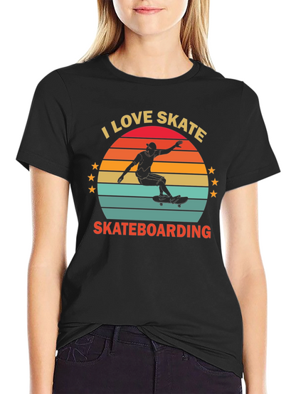 I Love Skateboarding T-Shirt Retro Sunset Design