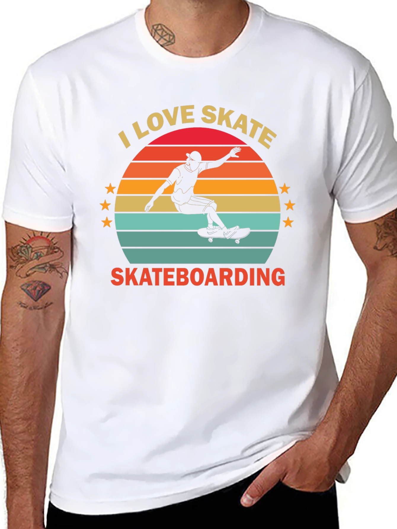 I Love Skateboarding T-Shirt Retro Sunset Design