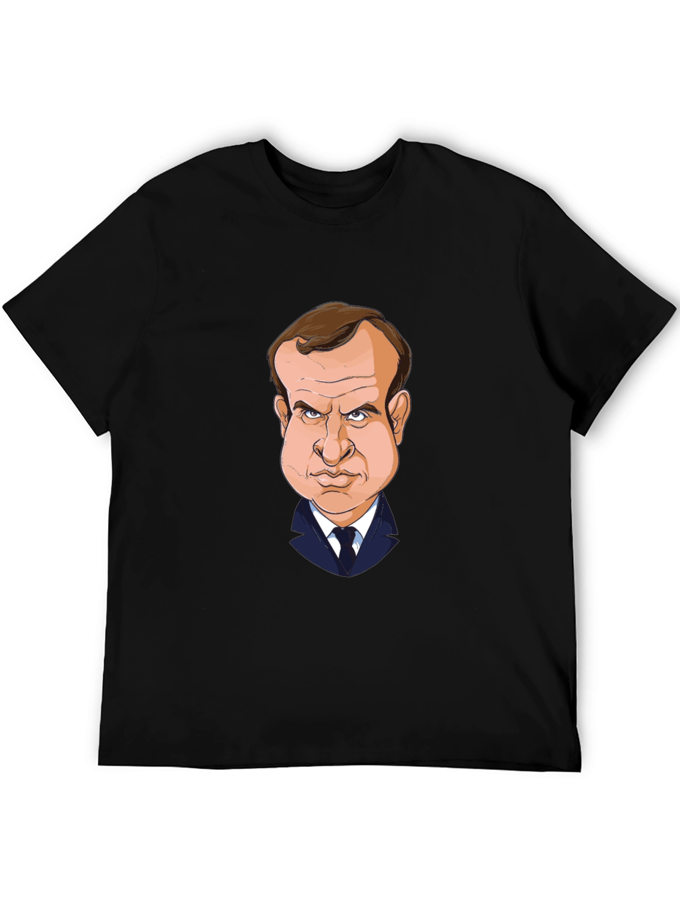 Macron Caricature T-Shirt - Black Cotton Tee