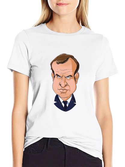 Macron Caricature T-Shirt - Black Cotton Tee