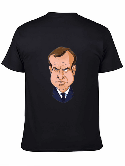 Macron Caricature T-Shirt - Black Cotton Tee